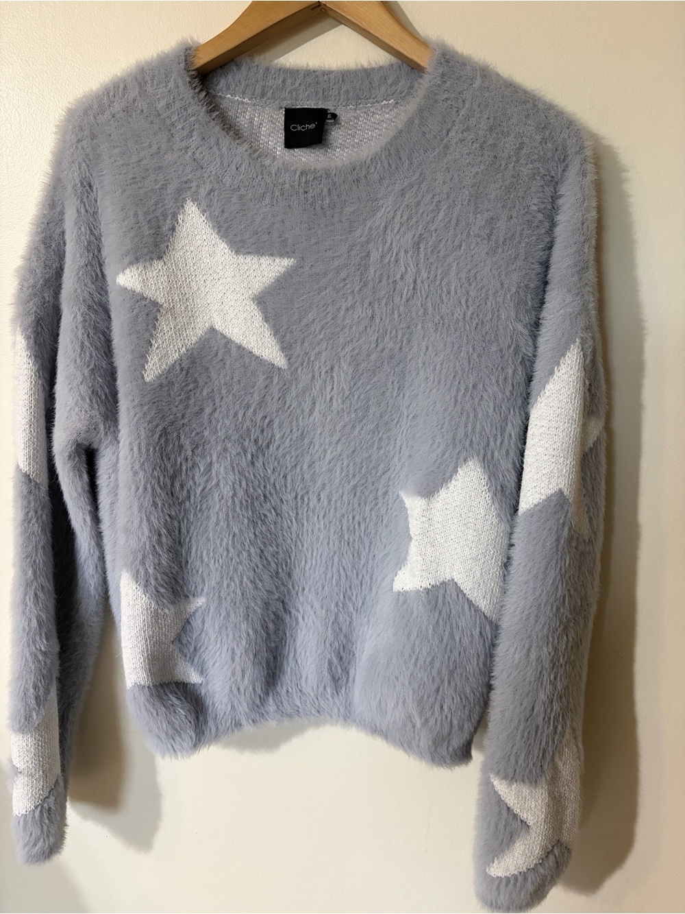 Cliché Women's Light Gray Star Crewneck Sweater